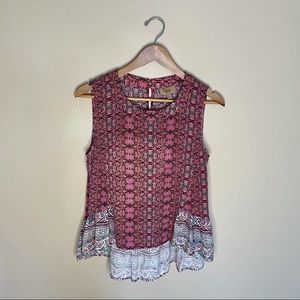 Anthropologie Sleeveless Mixed Print Hi-Lo Top